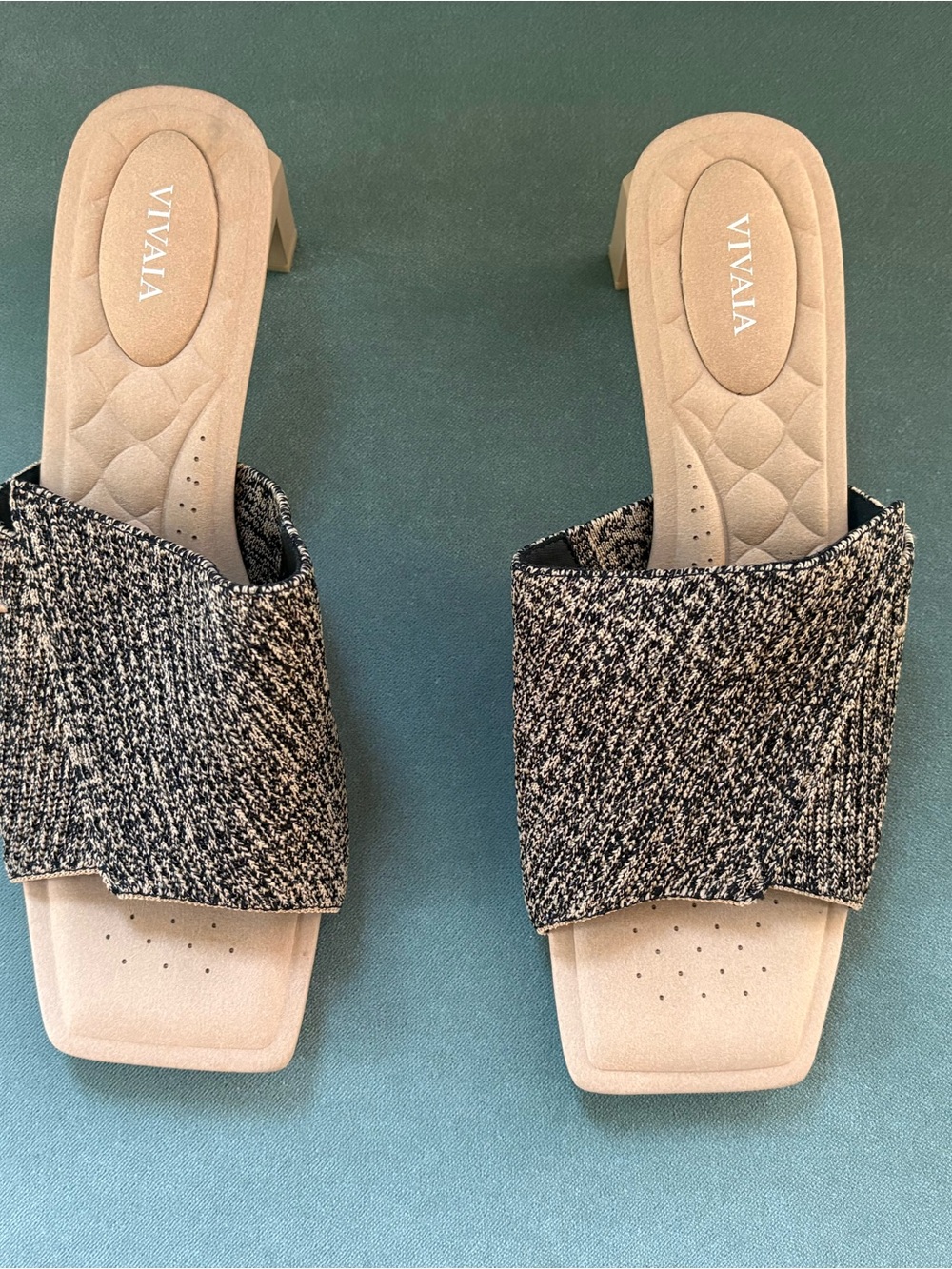 VIVAIA Tweed Slip-On Mules in Black and Beige